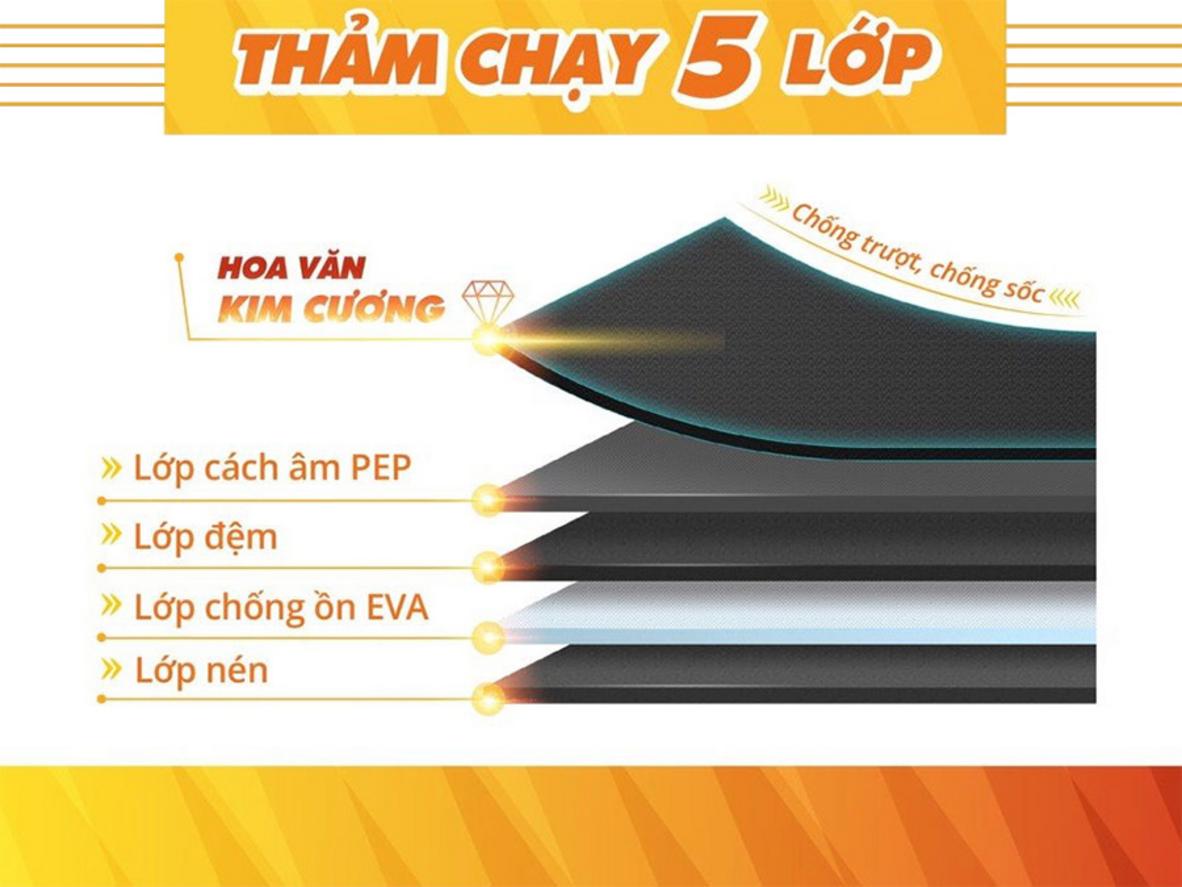 Bàn chạy 5 lớp MDF giảm chấn, bề mặt chống trượt cho trải nghiệm êm ái.