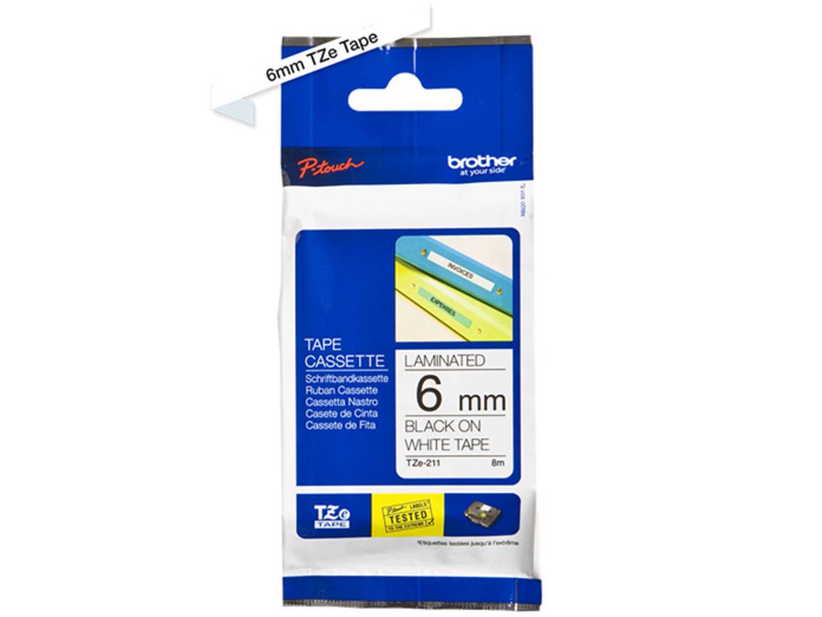 Tổng quan Băng nhãn Brother TZE-211 6mm (chữ đen, nền trắng)