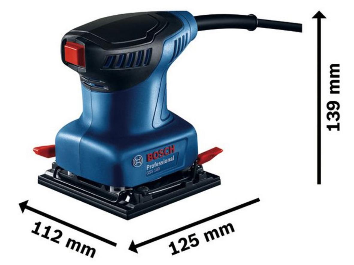 Mô-tơ 220W & hoạt động tốc độ cao trên gỗ thực tế - Bosch GSS 140 (close-up of sanding in progress).