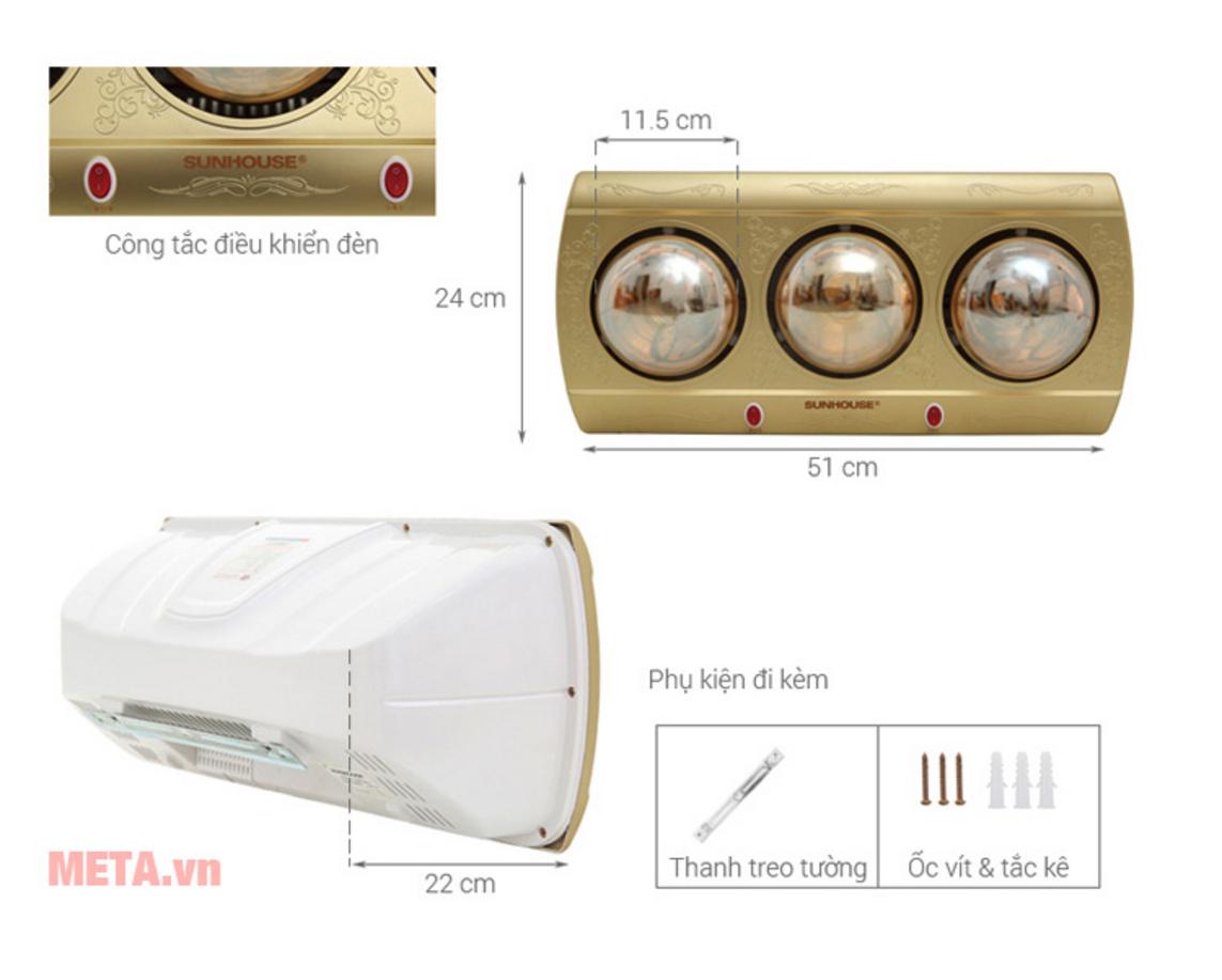 Tổng quan Đèn sưởi nhà tắm Sunhouse SHD3813