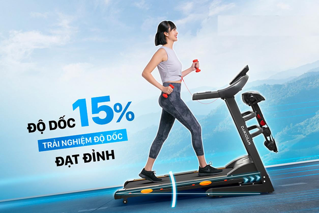 Động cơ & tốc độ của DVCB-00005 (ảnh demo) - hiển thị bảng điều khiển và băng chạy có người dùng chạy nhanh tại nhà) - Image shows display with speed 12-16 km/h and smooth belt movement.)} ,