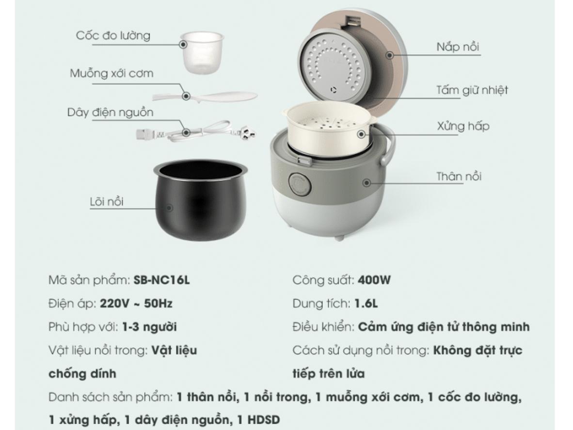 Dung tích 1.6L và công suất 400W — phù hợp gia đình nhỏ