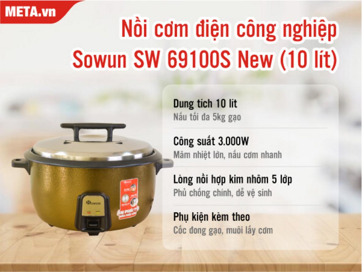 Dung tích 10 lít — nấu tối đa 5kg gạo, phù hợp bếp ăn tập thể