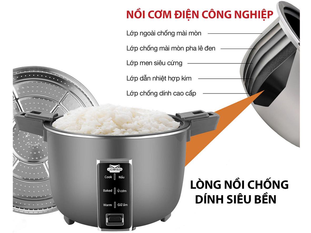 Nấu 3kg gạo/lần với công suất 1600W