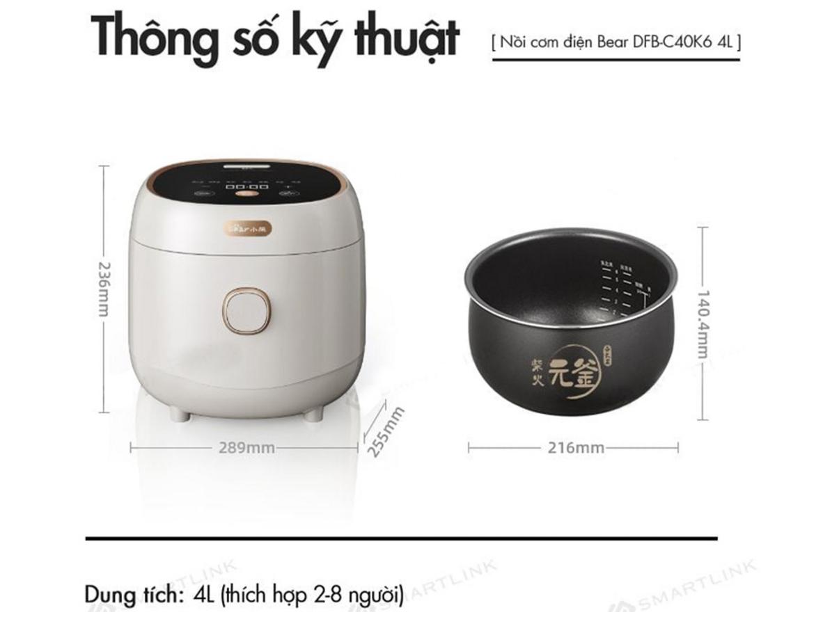 Dung tích 4L phù hợp gia đình 2–8 người.