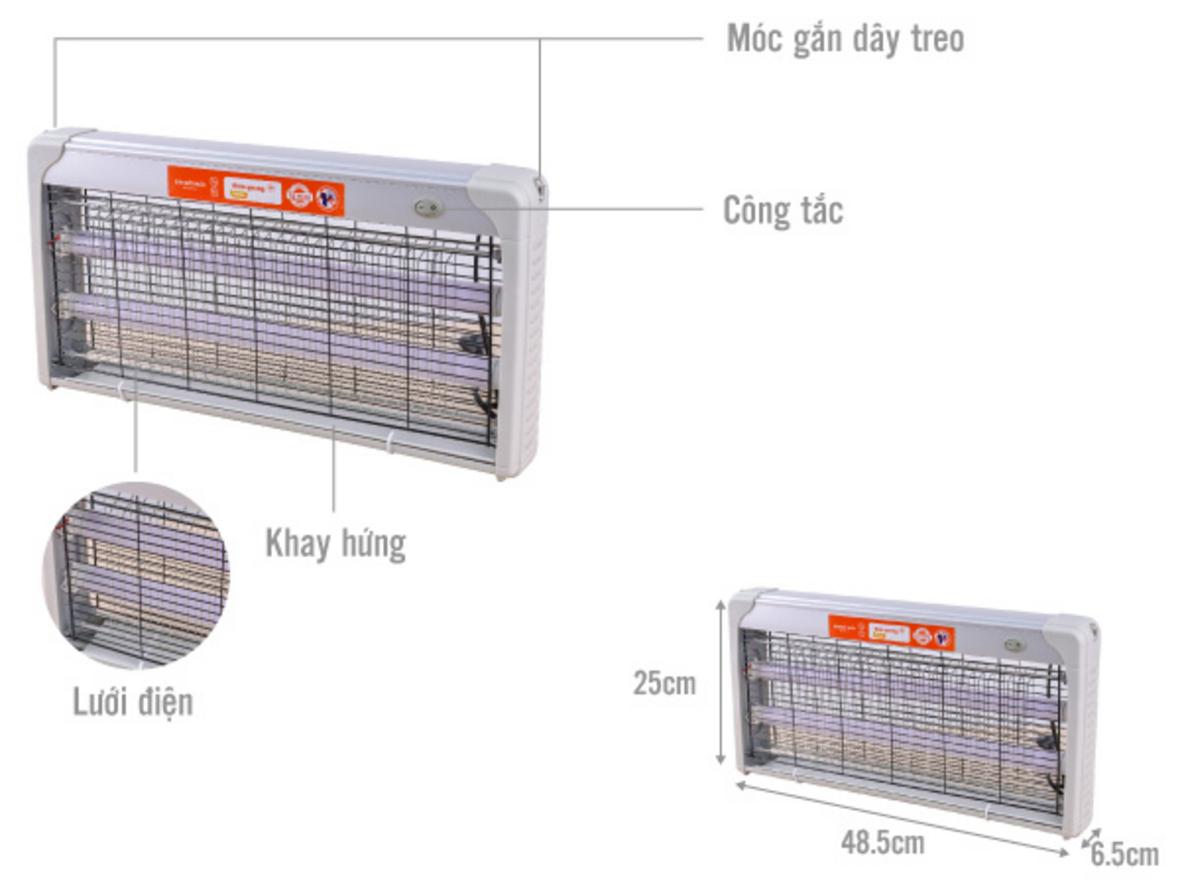 2 bóng LED tube phát ánh sáng tím thu hút muỗi