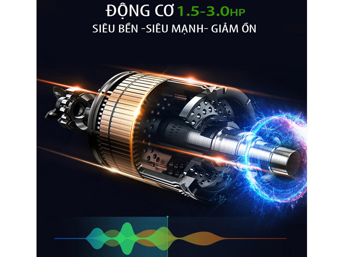 Close-up động cơ và bảng điều khiển Genus-402F (thể hiện công suất và tốc độ)