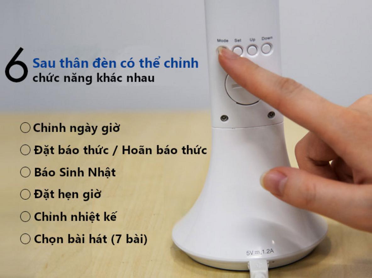 Màn hình LCD hiển thị đồng hồ, lịch, nhiệt độ và báo thức