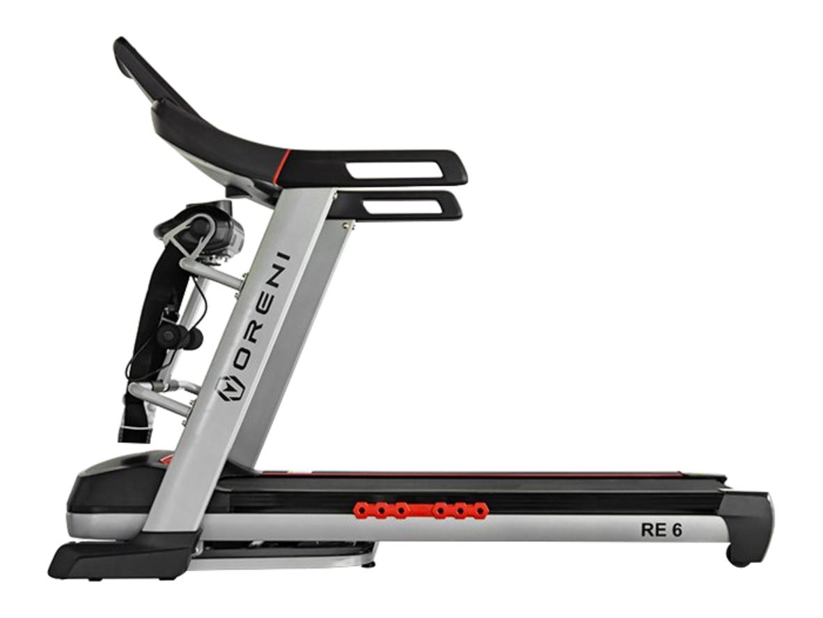 Động cơ DC 4.0 HP, phù hợp cho HIIT và chạy bền bỉ trên Oreni RE-6 — ảnh minh họa động cơ và bảng điều khiển trên máy chạy bộ Oreni RE-6 (góc chụp gần).  ImagePrompt: Close-up of the treadmill motor and control panel with display on, modern home gym setting, warm natural light, high detail.