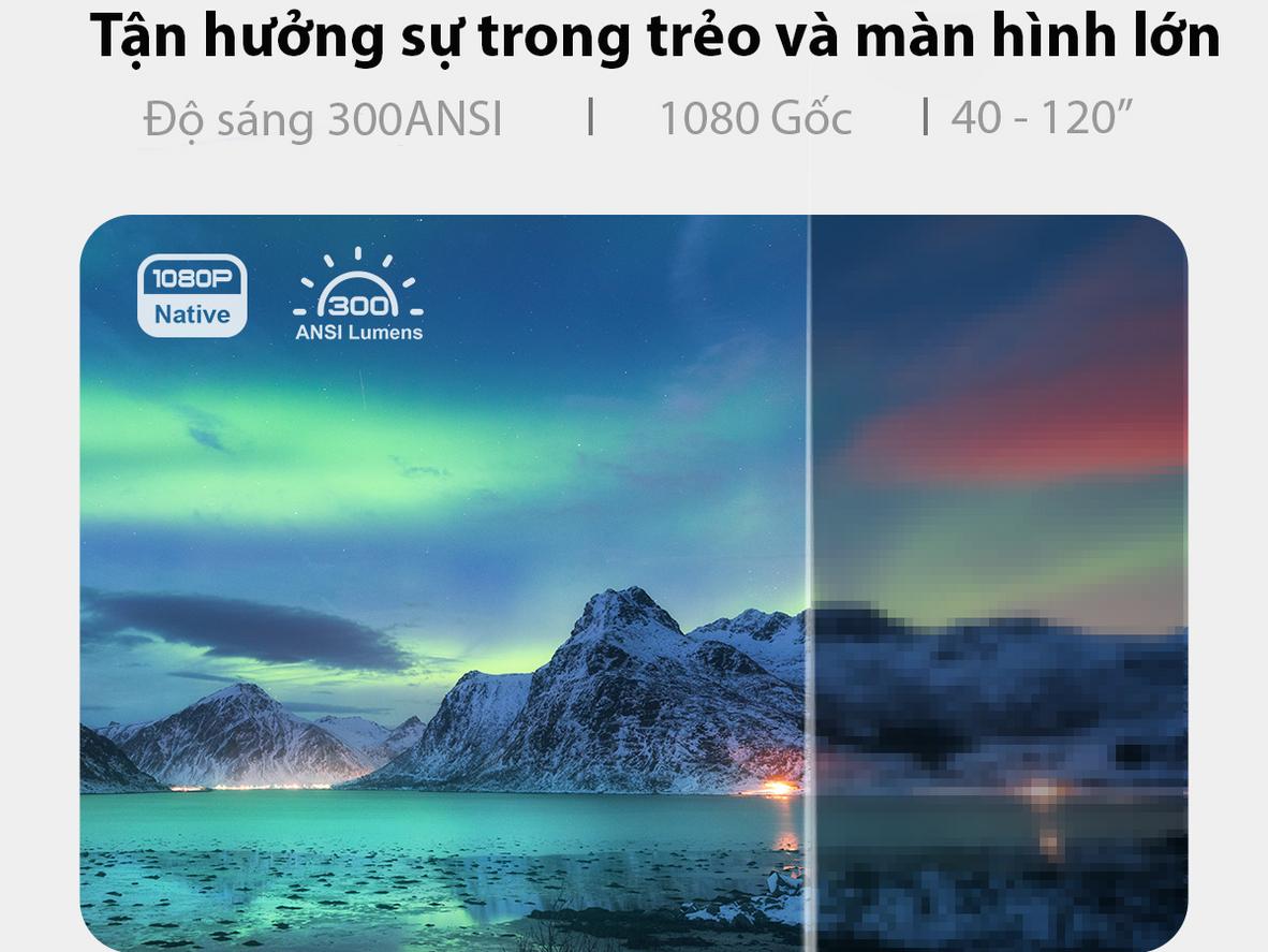 Trải nghiệm hình ảnh Full HD trên màn chiếu lớn 80-120" trong phòng tối hoặc ánh sáng yếu (ảnh minh họa).
