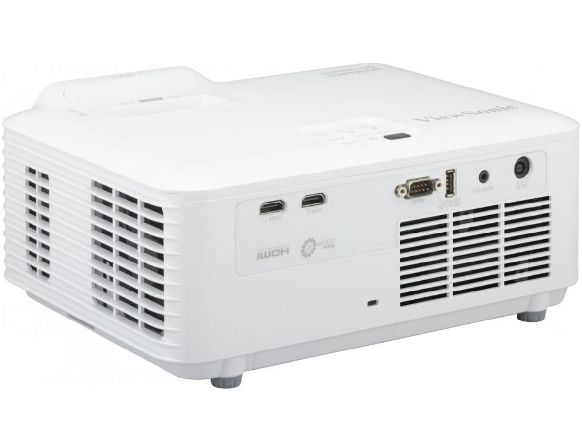 So sánh trình chiếu trong điều kiện sáng - LS740W nổi bật về độ sáng và tương phản; imagePrompt: Close-up of a projected colorful presentation in a bright conference room showing crisp text and vivid colors.