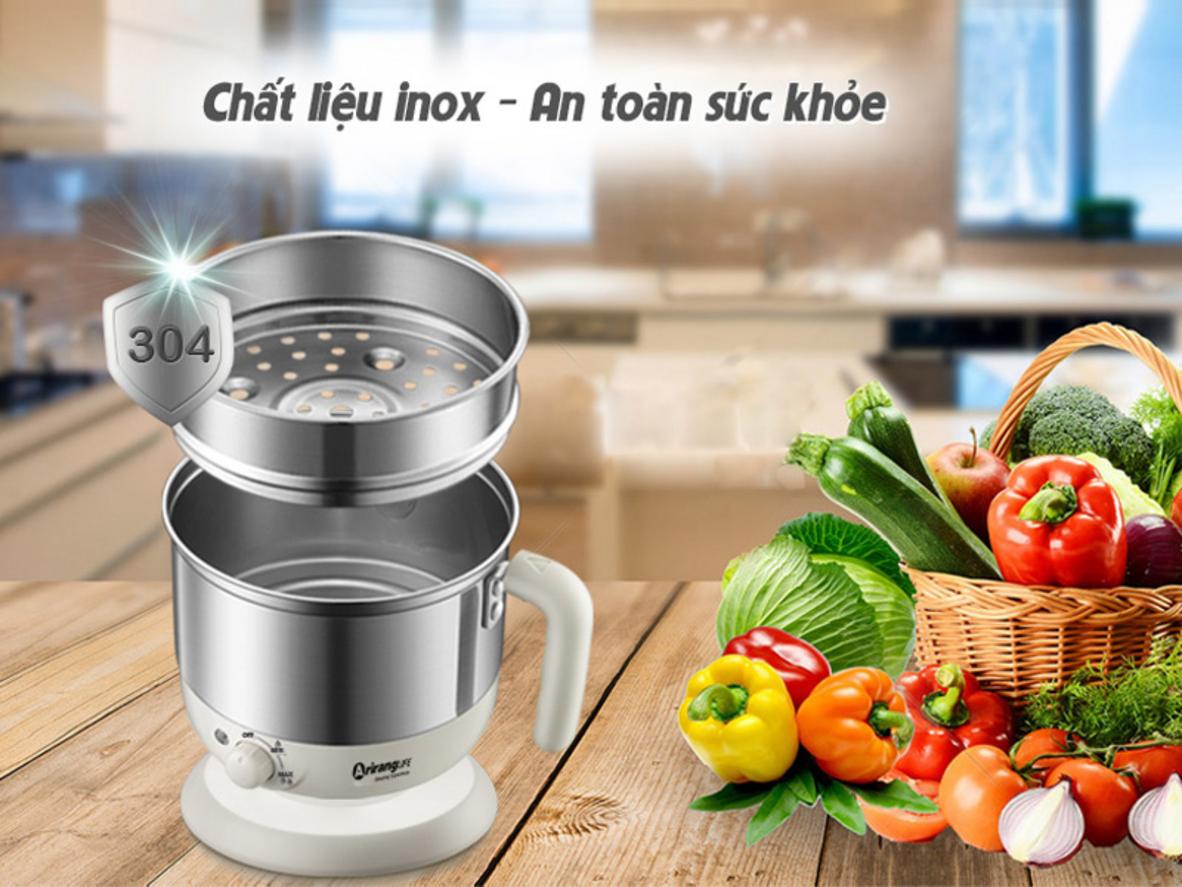 Inox 304 và xửng hấp inox — an toàn và dễ vệ sinh.