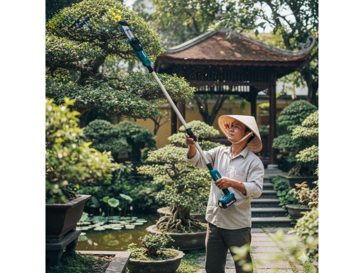 Lam 200 mm và tốc độ xích 6.7 m/s cho khả năng cắt nhanh.