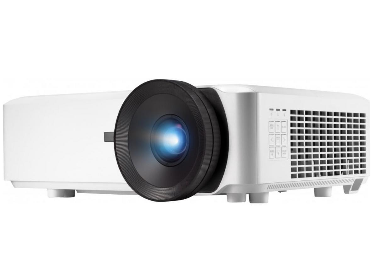 Zoom quang 1.7x và lens shift giúp lắp đặt linh hoạt. - Image prompt: Projector installed on ceiling with measurement overlays showing flexible throw distances.