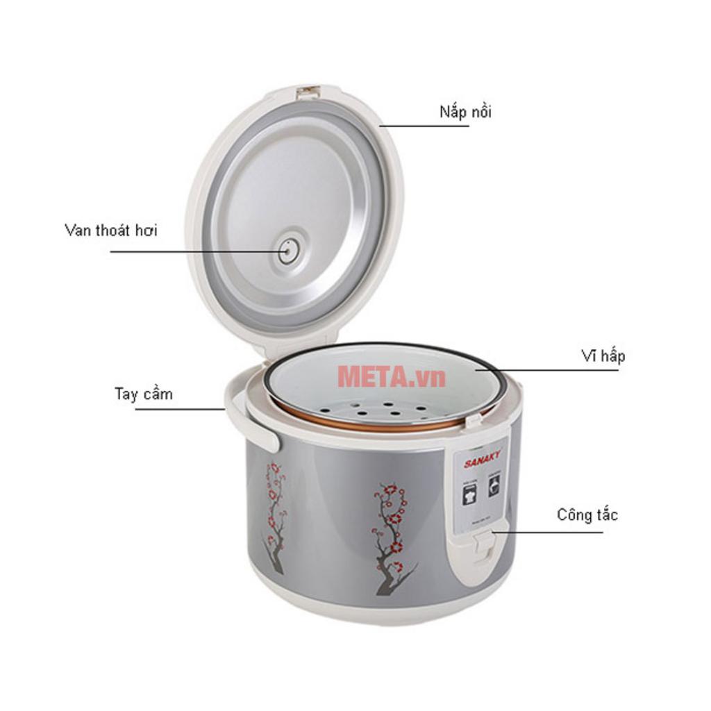 Lòng nồi hợp kim nhôm dày ~2mm phủ chống dính, dễ vệ sinh.