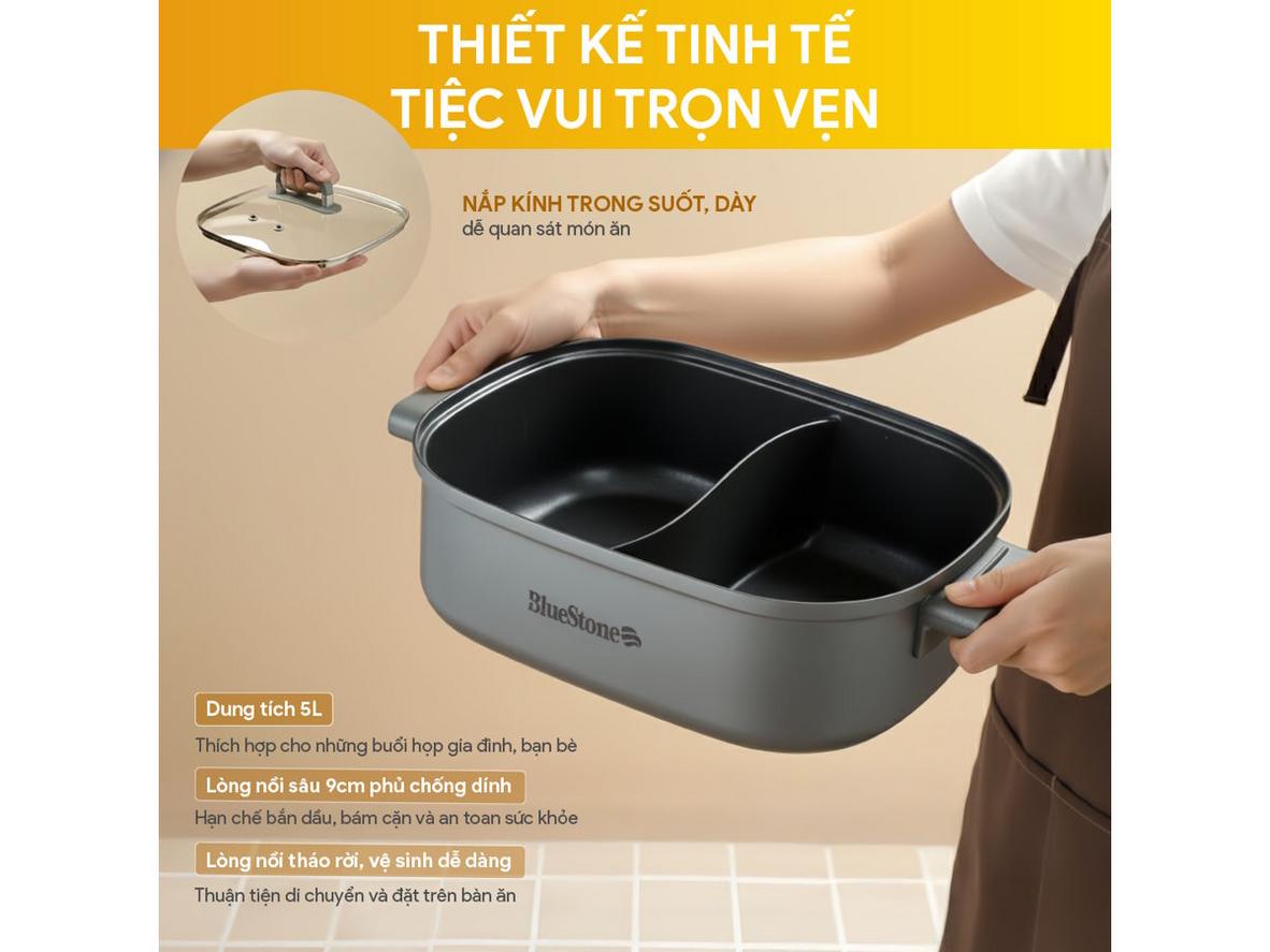 Lòng nồi chống dính và thiết kế an toàn