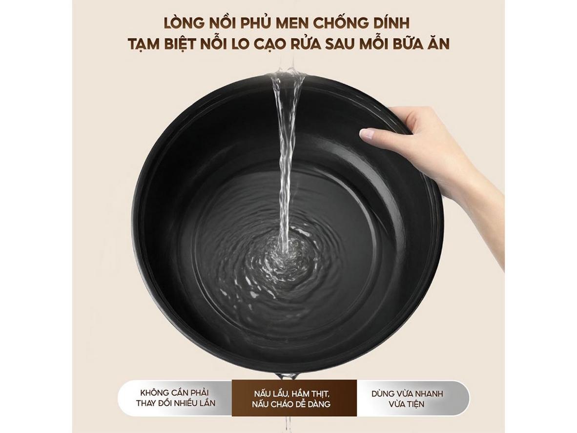 Lòng nồi inox / phủ chống dính dễ vệ sinh