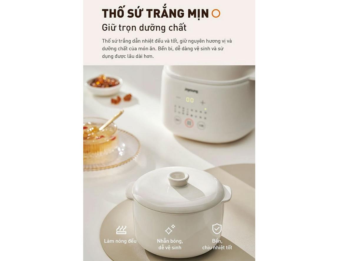 Lòng nồi gốm sứ an toàn, dễ lau rửa.