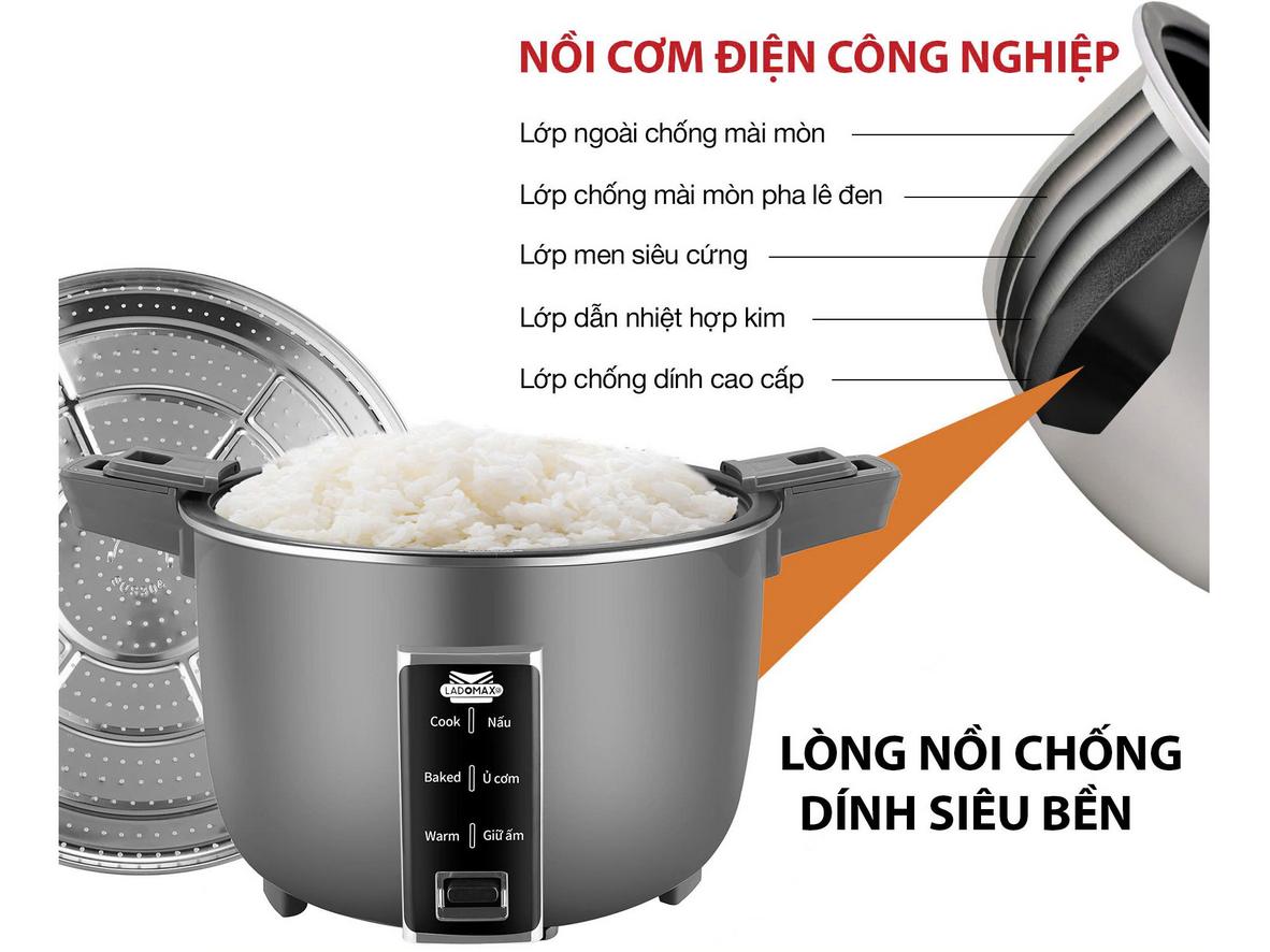 Lòng nồi dày phủ chống dính — bền và dễ vệ sinh.
