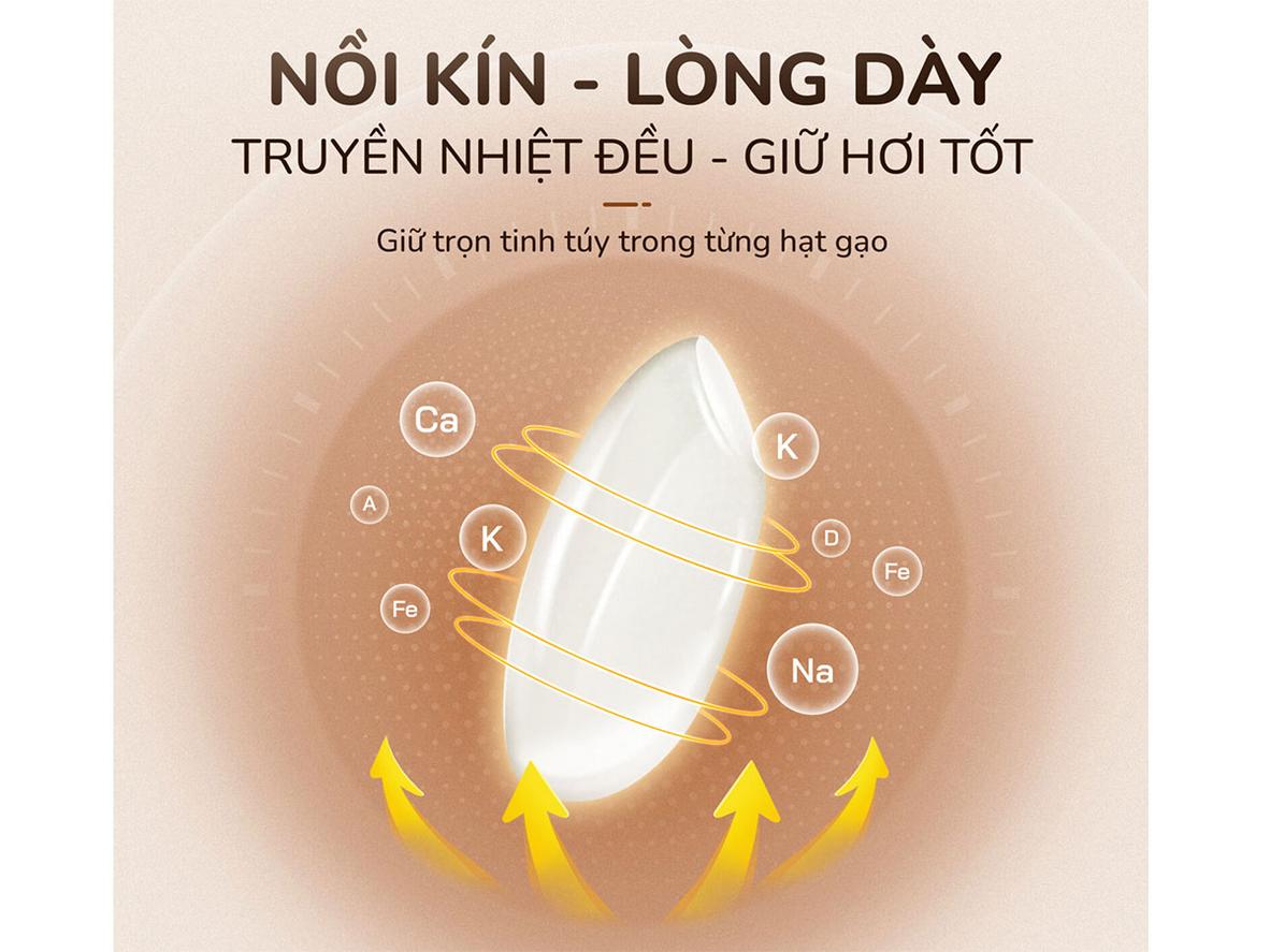 Lòng nồi Inox 304 dày ~2mm — an toàn và truyền nhiệt đều.