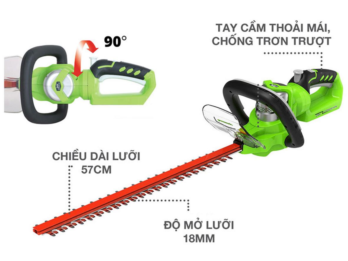 Lưỡi 57 cm cho phép cắt rộng hơn mỗi lượt, đường cắt mịn hơn và ít rung động khi vận hành.