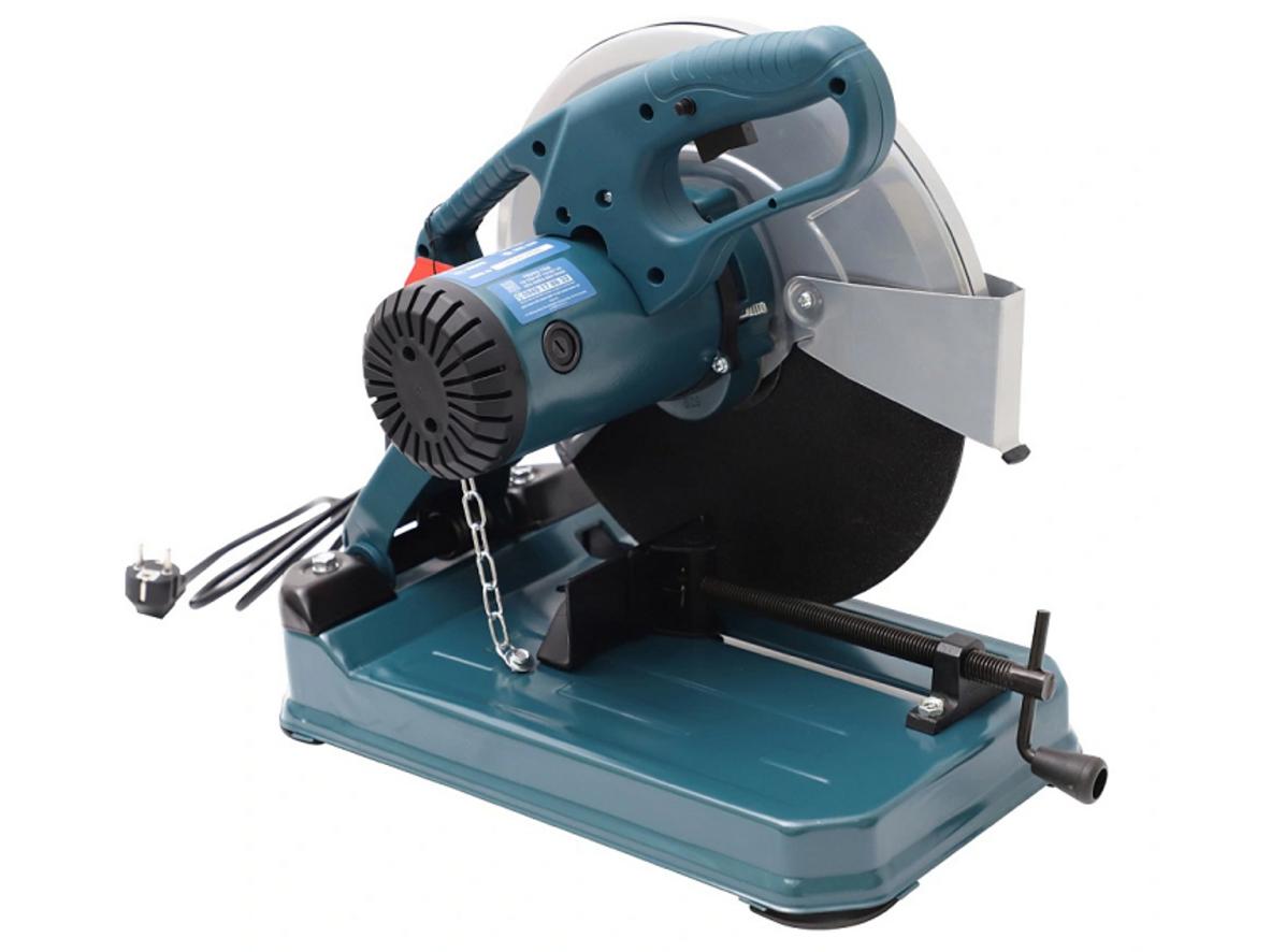Lưỡi 355mm trên MCS-2000S đang cắt thanh sắt: minh họa đường cắt gọn.
