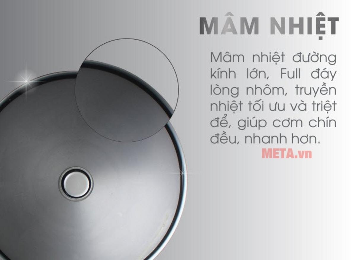Mâm nhiệt lớn truyền nhiệt nhanh, giúp cơm chín đều.