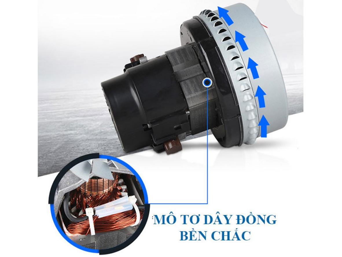 Motor chà 500W và motor hút 750W cho hiệu suất cao hơn trong thân máy nhỏ gọn KMS201 — ảnh minh hoạ tại kho xưởng.