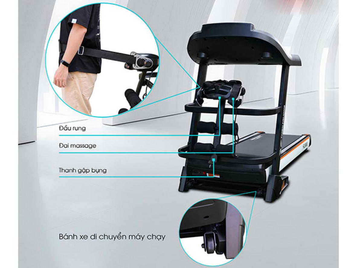 Thảm chạy 5 lớp và hệ giảm chấn trên HQ-9900 - minh họa cấu trúc lớp - Siêu Thị Đại Việt (close-up).","imagePrompt":"Macro shot of treadmill running belt layers, cutaway showing 5 layers and shock absorbers.