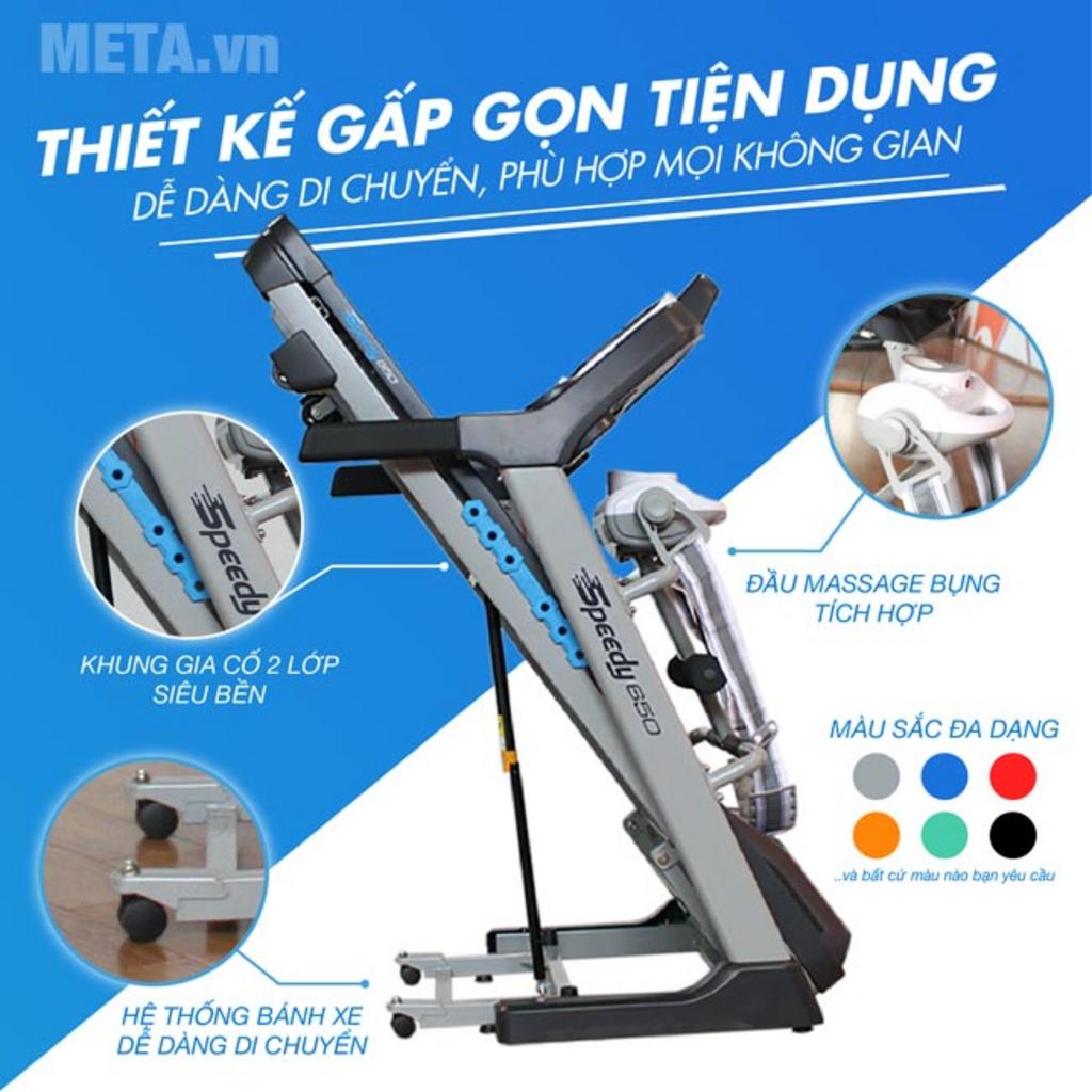 Bàn chạy rộng với hệ chống sốc giúp giảm lực tác động lên đầu gối.