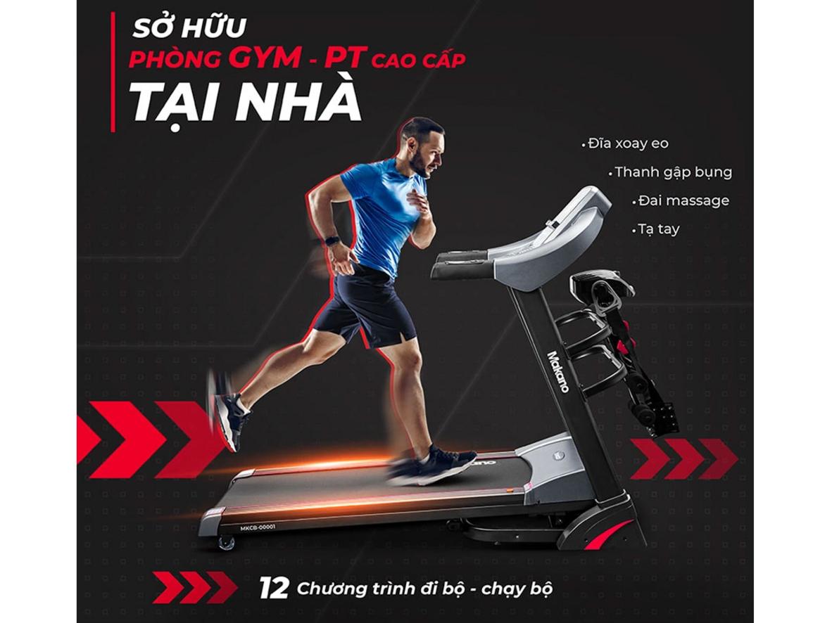 Động cơ 3.25 HP của Makano MKCB-00001 giúp chạy êm và mạnh mẽ, phù hợp bài tập cường độ cao.