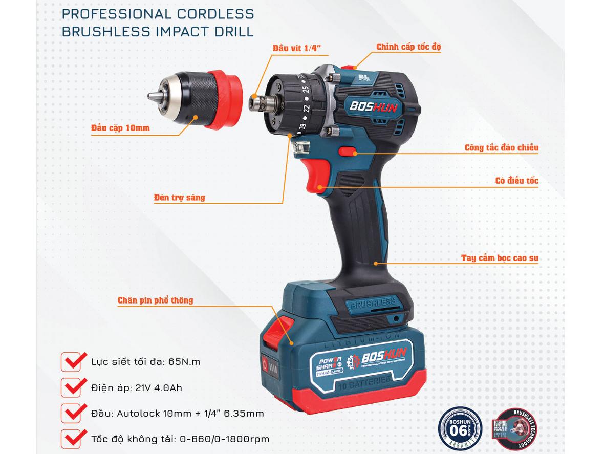 Động cơ Brushless và lõi đồng — tăng độ bền và hiệu suất.