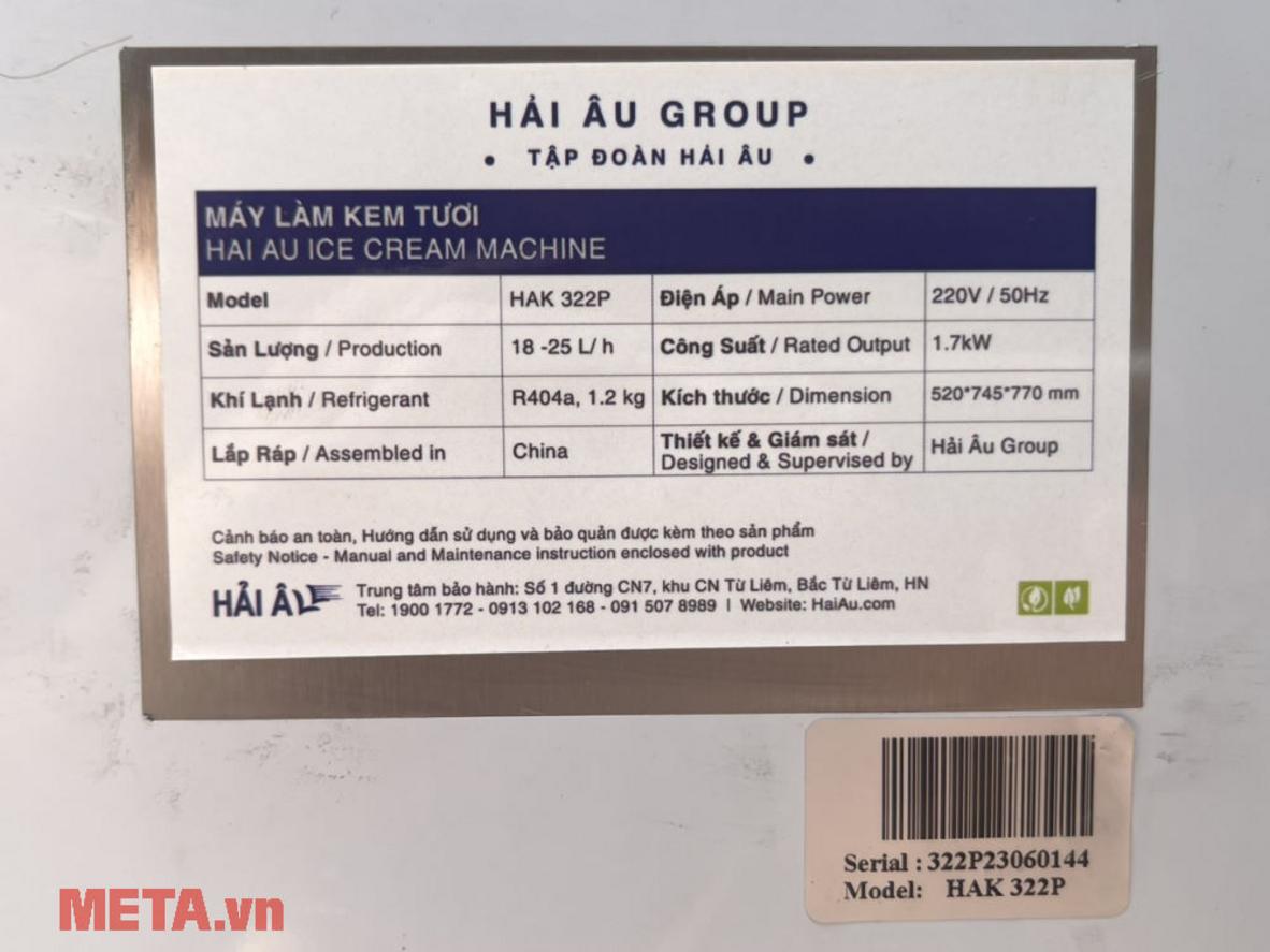 Tổng quan Máy làm kem tươi Hải Âu HAK 322P (Premium)