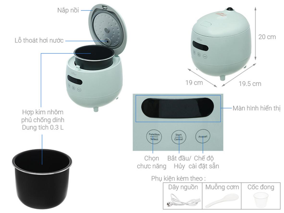Tổng quan Nồi cơm điện Bear DFB-B12F1 (0.3 lít)