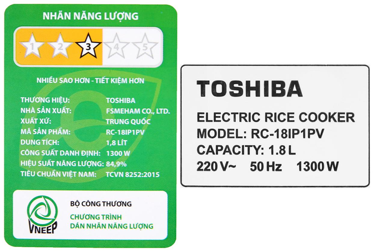 Tổng quan Nồi cơm điện cao tần Toshiba RC-18IP1PV - 1.8 lít