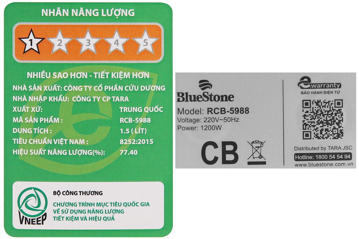 Tổng quan Nồi cơm điện tử Bluestone RCB-5988 1.5 lít