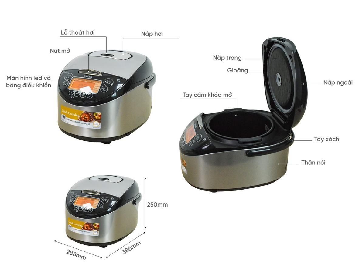Lòng nồi 3 lớp phủ men gốm giúp chống dính và dễ vệ sinh.