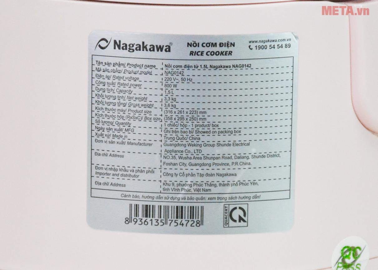 Tổng quan Nồi cơm điện tử Nagakawa NAG0142 (1.5 lít)