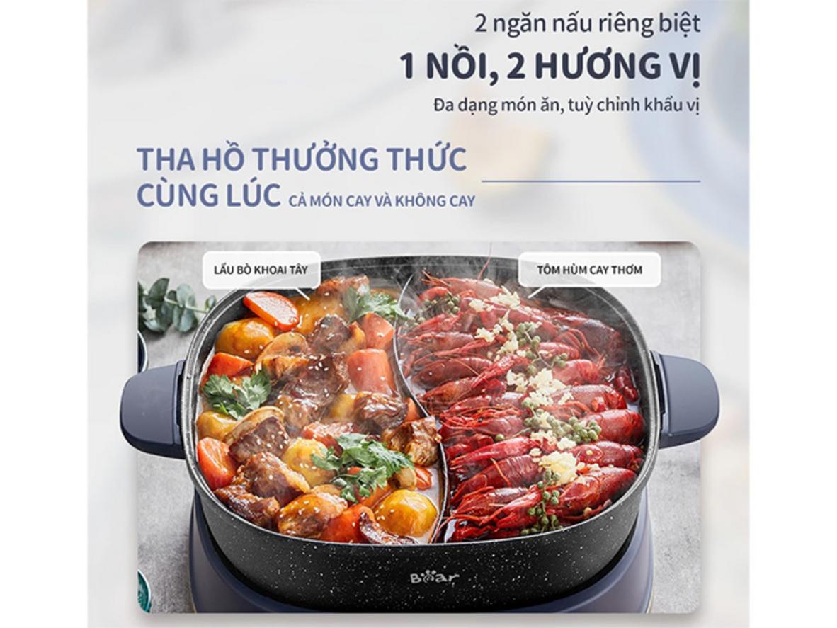 Hai ngăn riêng biệt cho hai vị lẩu