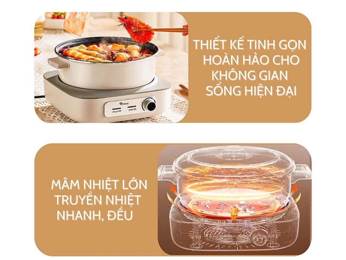 Lòng nồi tháo rời phủ chống dính vân đá — dễ vệ sinh.