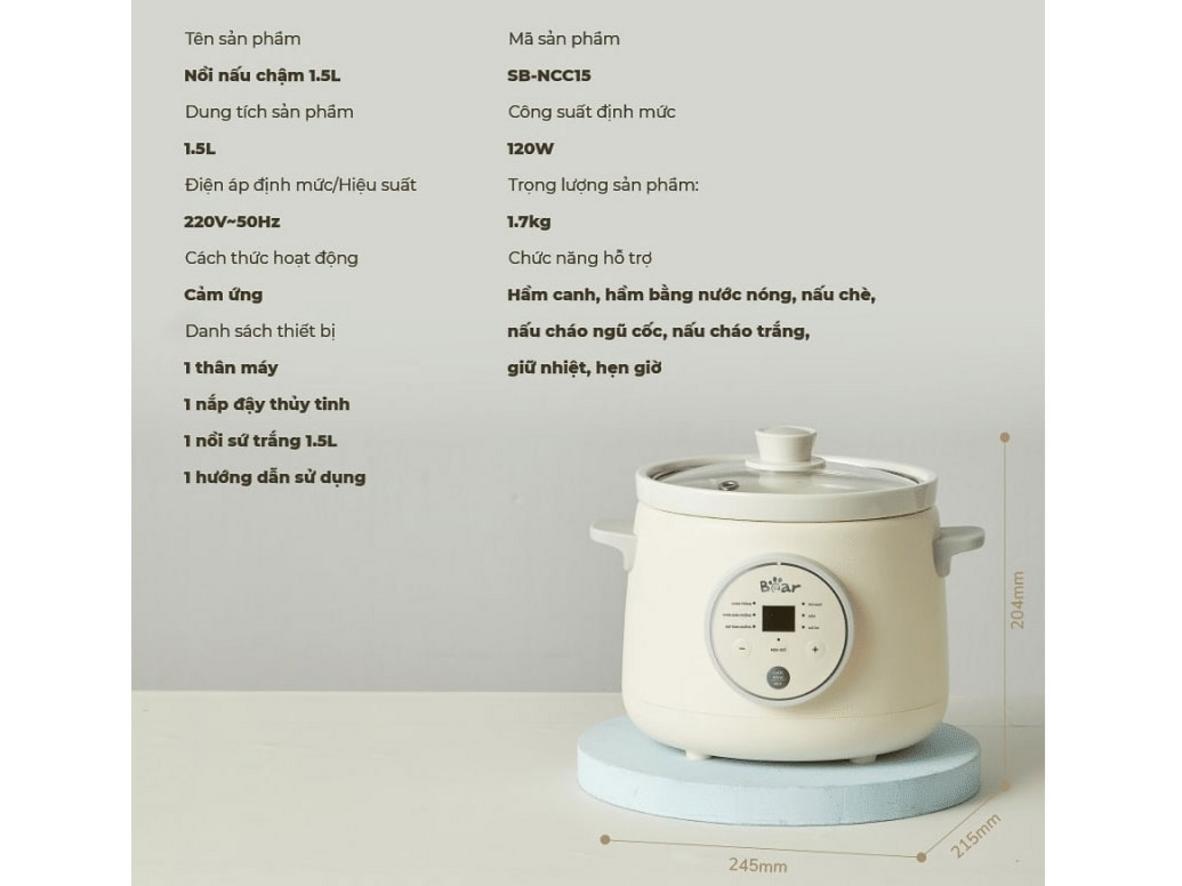 Tổng quan Nồi nấu chậm Bear SB-NNC15 (1.5 lít)