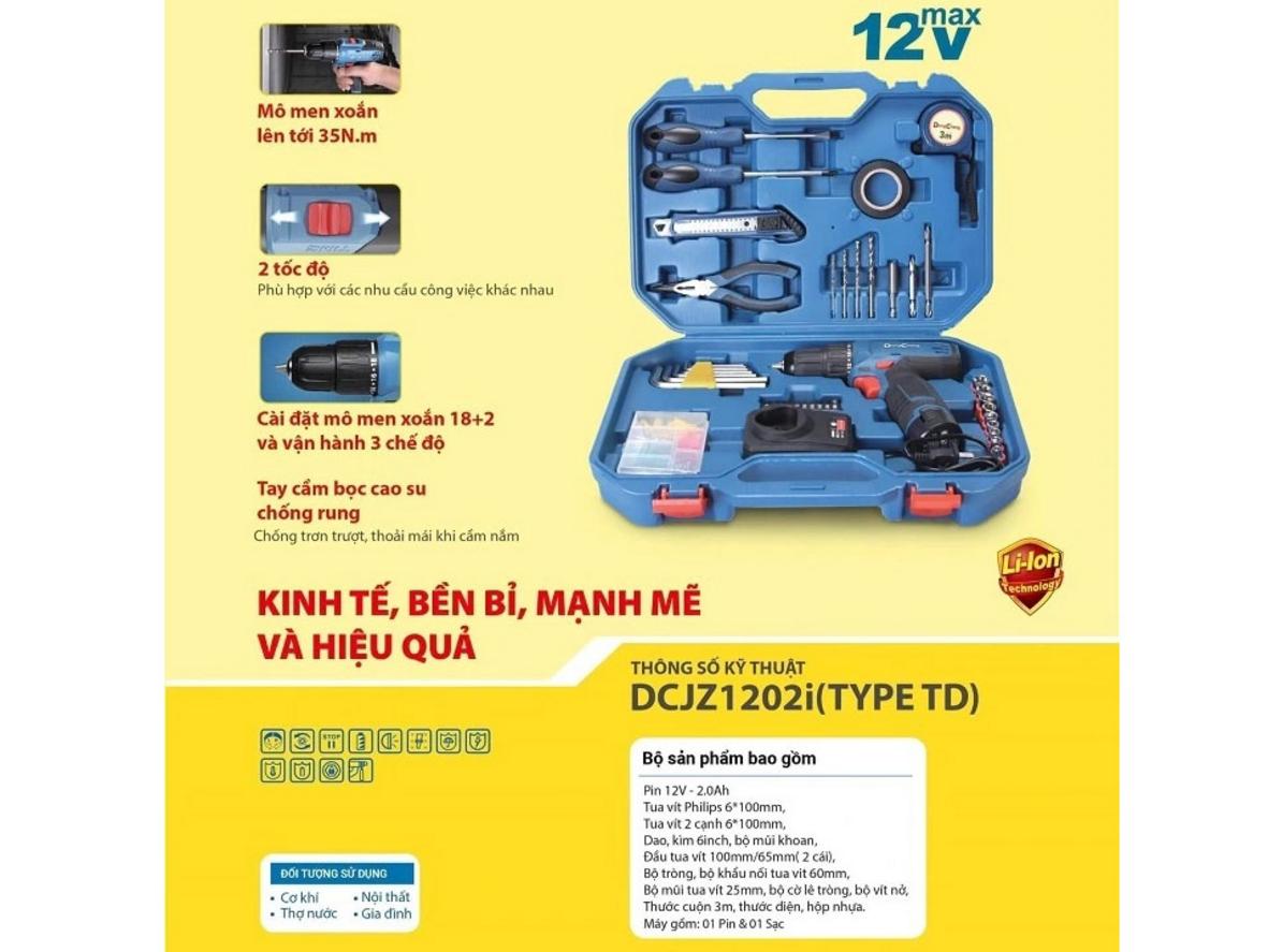 Pin Li‑ion 12V/2.0Ah và bộ sạc đi kèm