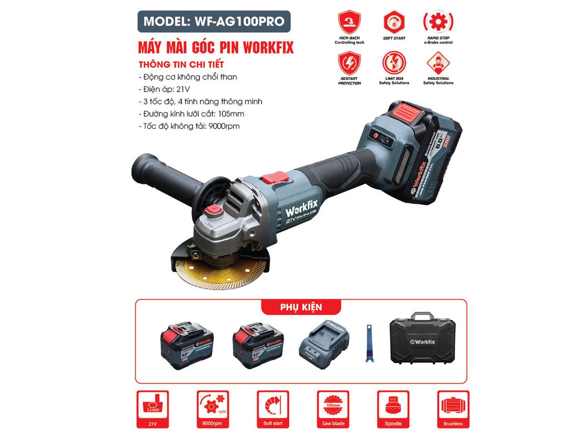 Pin 21V 15 cell Workfix WF-AG100PRO