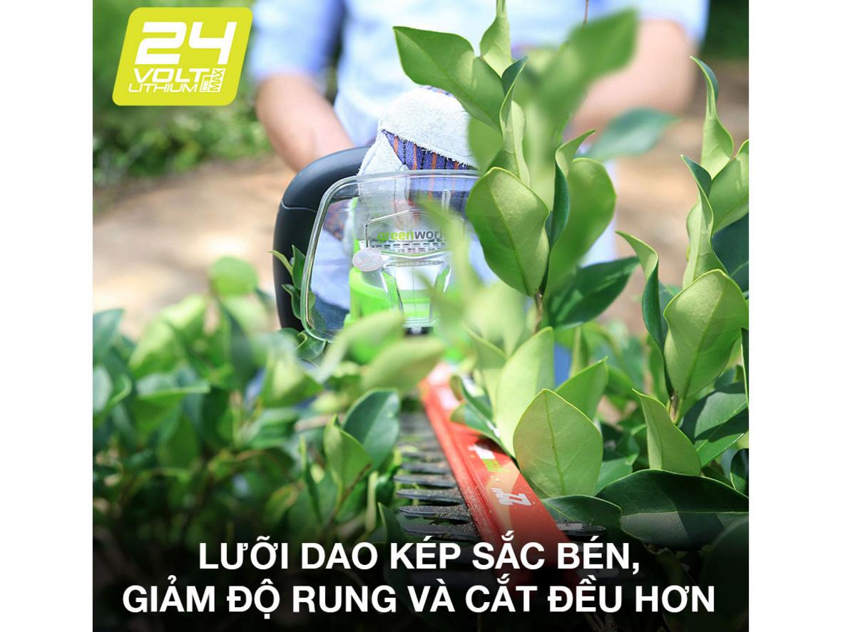 Pin 24V (khuyên dùng 4.0Ah) cho thời gian chạy đủ dài để xử lý hàng rào nhà trung bình.