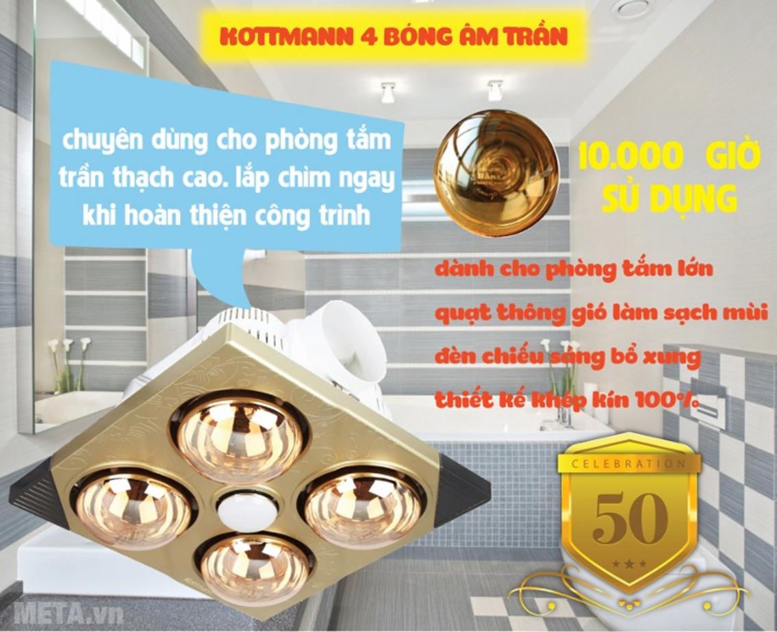 Đèn + quạt tích hợp: ánh sáng rõ và hút ẩm hiệu quả