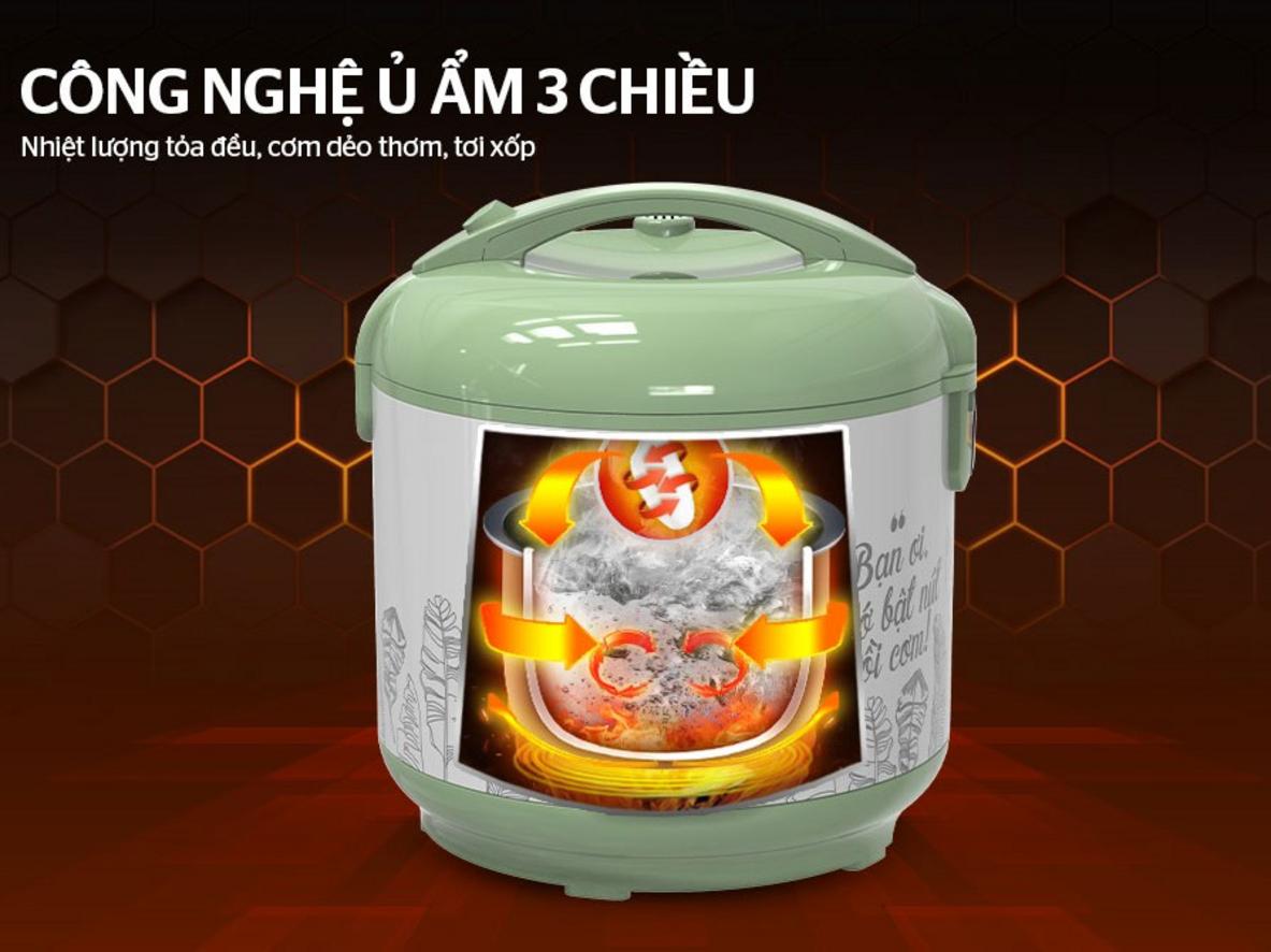 Nắp gài 2 lớp và mâm nhiệt lớn cho thời gian nấu nhanh