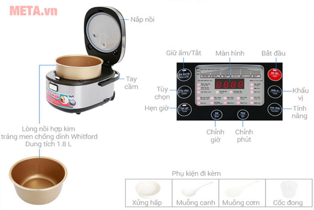 Lòng nồi hợp kim nhôm phủ Whitford dày ~2.8mm.