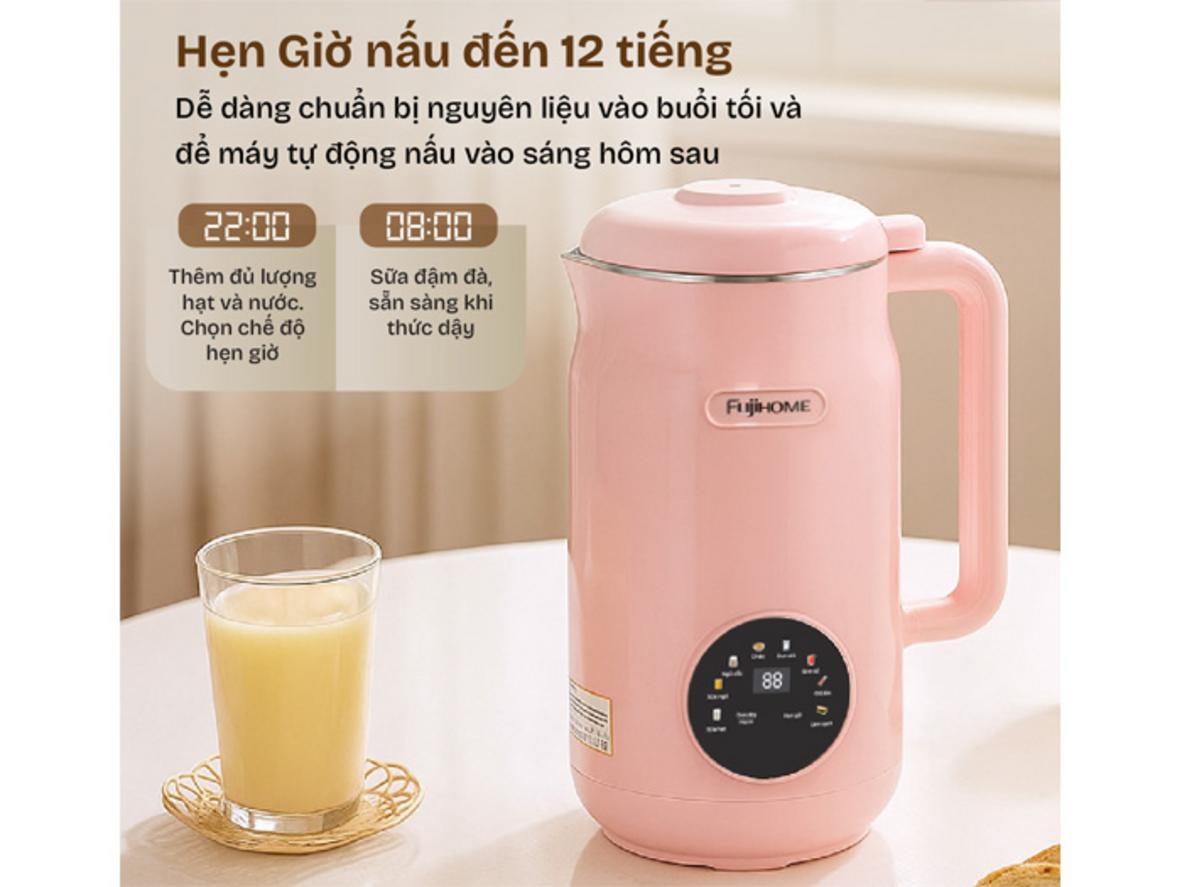 8 chế độ tự động: sữa hạt, yến mạch, cháo, bột gạo, sinh tố, đun & giữ nhiệt, tự vệ sinh, hẹn giờ