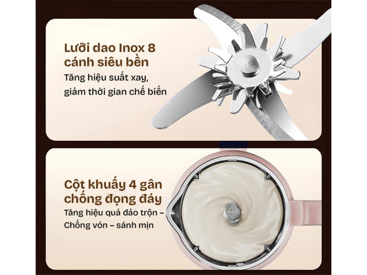 Dung tích xay 1.2L, đun 1.5L — phù hợp 4–6 người