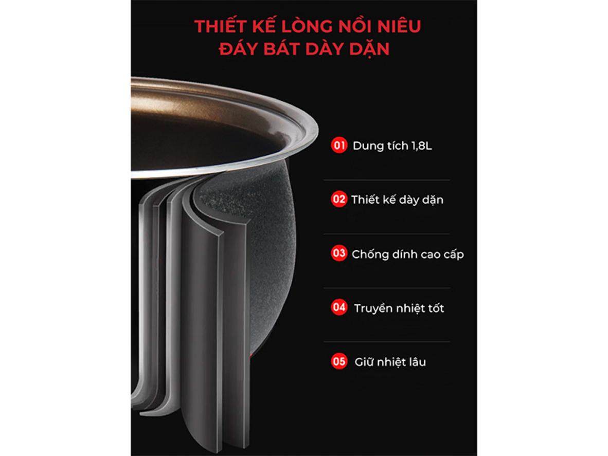 Nắp gài, 2 chế độ và muỗng lấy cơm — dùng đơn giản